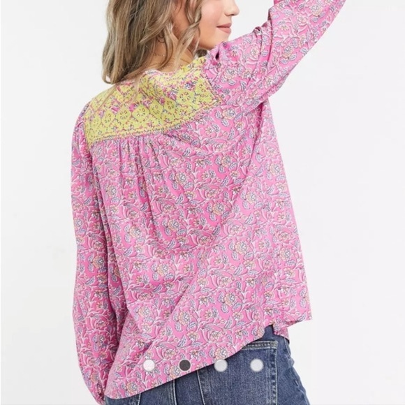 J Crew Starina Pink Yellow Boho Embroidered tassel paisley top ❤️ - Picture 4 of 9
